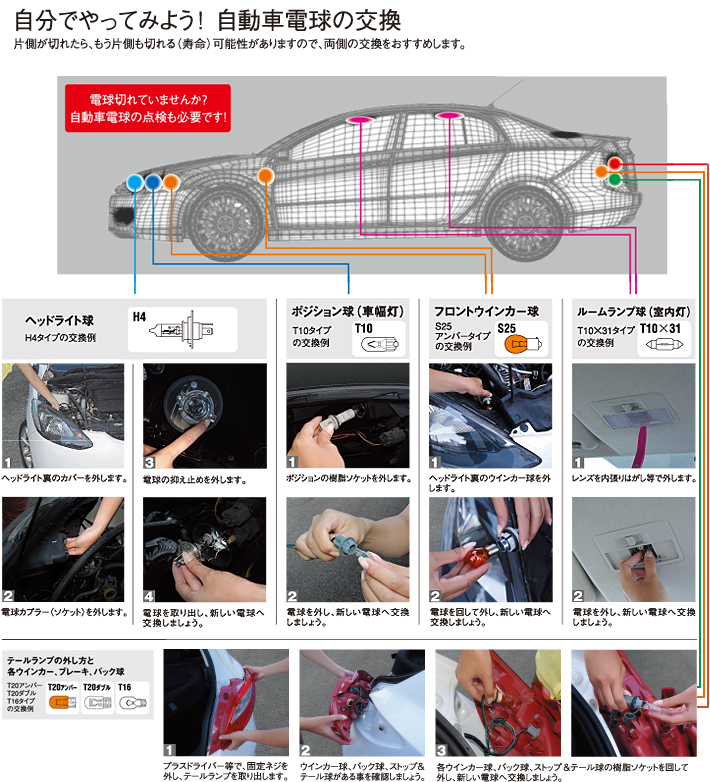 自分でやってみよう！自動車電球の交換