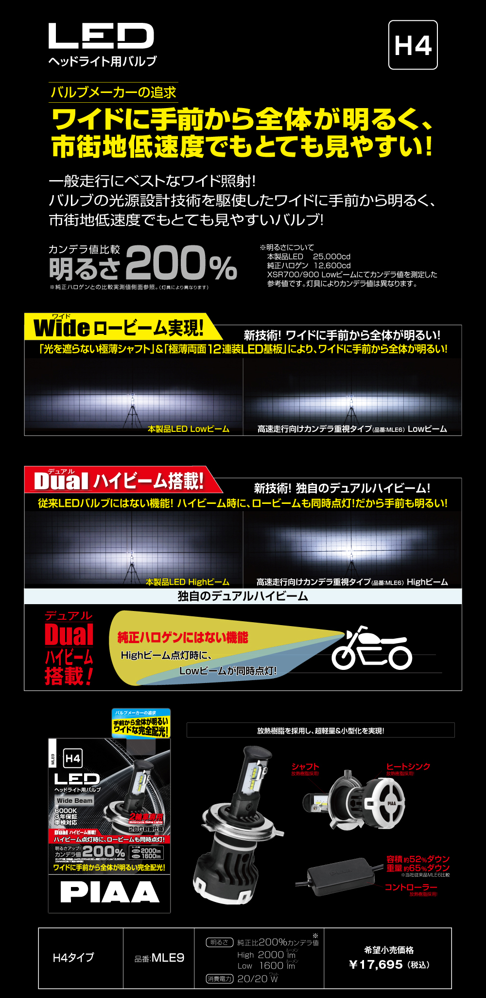 10747円 国内外の人気 PIAA バイク用ヘッドライトバルブ LED 6000K DUAL HIBEAM ハイ ロー 純正比較明るさ128%UP マツシマ製PH1