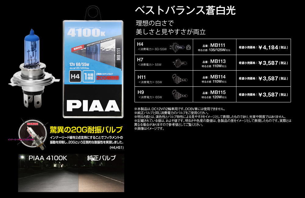 PIAA株式会社｜温度変化に強い石英ガラスを多用した高性能ハロゲンバルブシリーズ。