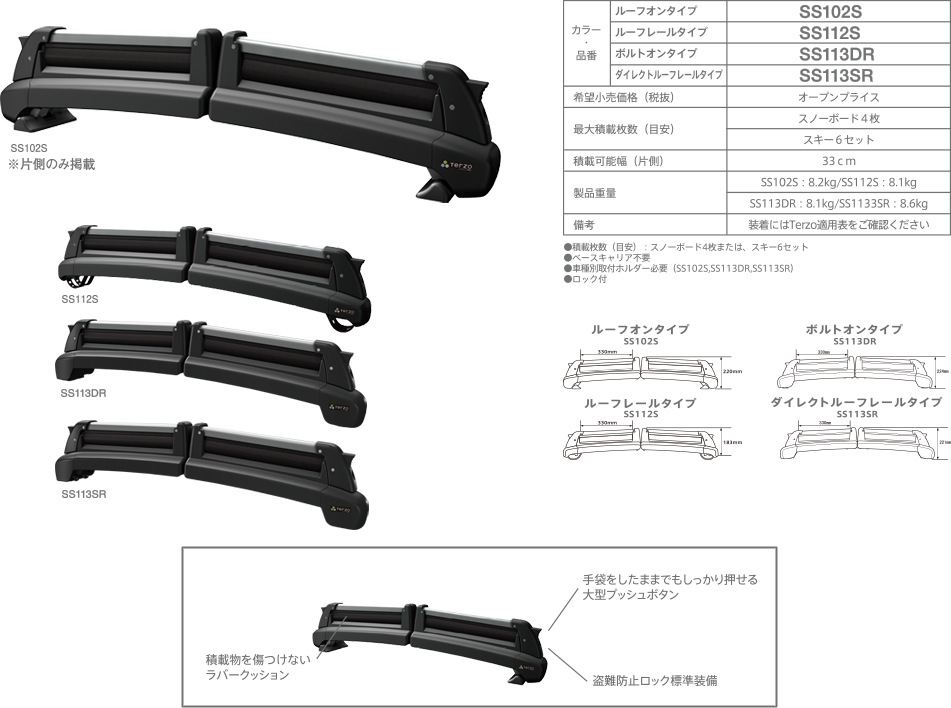 PIAA TERZO SS113SR スキー・スノーボード専用キャリア