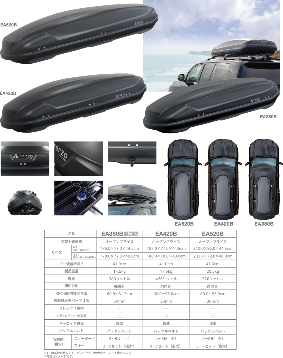 TERZO テルッツオ　鍵付き　ルーフキャリア　　スキーキャリア付き
